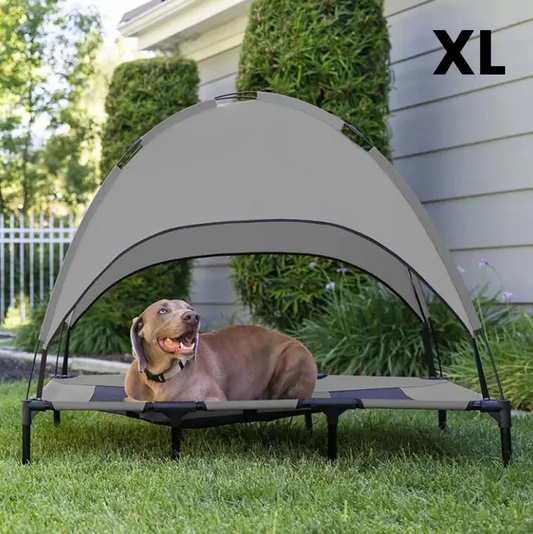 PupHut Outdoor Raised Dog Bed – XL Size Lounger with Shade Canopy